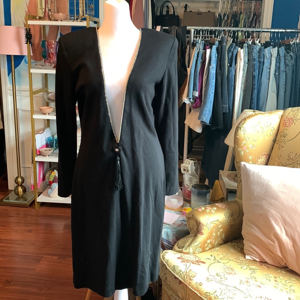 💗Vintage reversible 80s DEEP V little black dress
